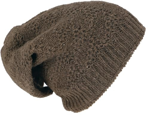 GURU SHOP Handgestrickte Lange Beanie Mütze, gefütterte Wollmütze, warm | Wollmütze mit Fleecefutter, handgestrickt, Unisex, komfortable Passform, fair gehandelt, wasserabweisend