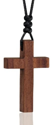 Holy Fringe Natural Walnut Wood Cross Necklace for Men & Women - Wood Cross Pendant Necklace for Car Mirror - Wooden Religious Pendant Jewelry(1.5 x 0.94)