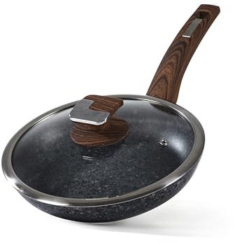 HOUSZY Non-Stick Induction Cookware: Granite Coated Pot & Pans Cookware Set, Frying Pan, Grill Pan (28CM Frying Pan with Lid)