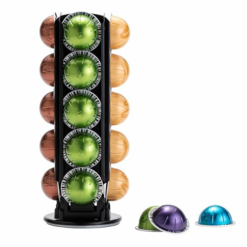 ZCDCP Nespresso Pod Holder for Vertuo Pod Holder Carousel Stand Storage with 360 Degree, Chrome Coffee Pod Holder Organizer for Nespresso Vertuo, 20 Pods