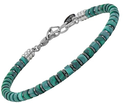 10:10 Bracelet homme pierres dures naturelles 4 mm, rondelles hématite acier, réglable, fabriqué en Italie, Regolabile, Acier allié
