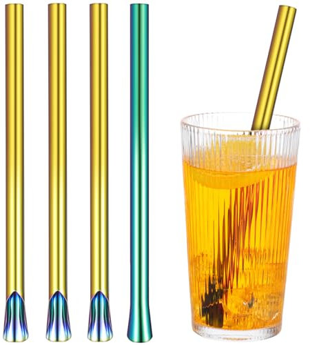 MAGICLULU 4pièces Pailles Acier Inoxydable Colorées Réutilisables Avec Agitateur Pour Smoothies Et Boissons Lot