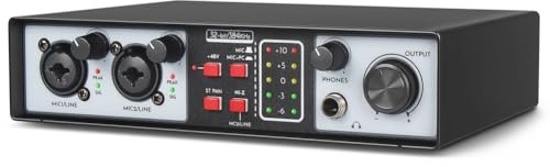 Booso Interfaz de audio USB de 2 en 2 salidas de 32 bits/384 kHz, kit de piezas de estudio, grabación de tarjeta de sonido, tarjeta de sonido profesional, 48 V, Phantom