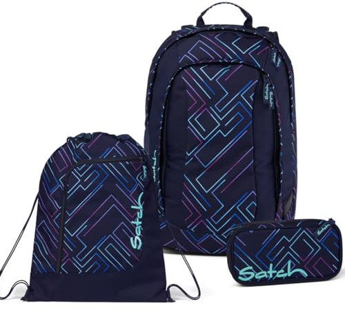 Satch Air Schulrucksack Set 3tlg. inkl. Schlamperbox und Sportbeutel (Purple Laser)