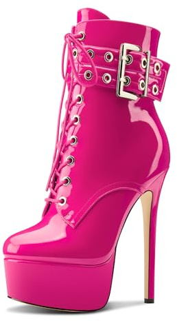 Aachcol Femmes Aiguille Haut High Talon Heel Plate-forme Bottines Rond Bout Lacets Fermeture à Glissière Mi Mollet Boucle Dress Bottes
