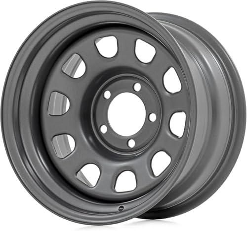 Rough Country Gray Steel Wheel - 16x8, 6x5.5 Bolt Pattern, 12mm Offset, 4.25 Bore, Heavy-Duty D-Window Off-Road Rim for Trucks & Jeeps