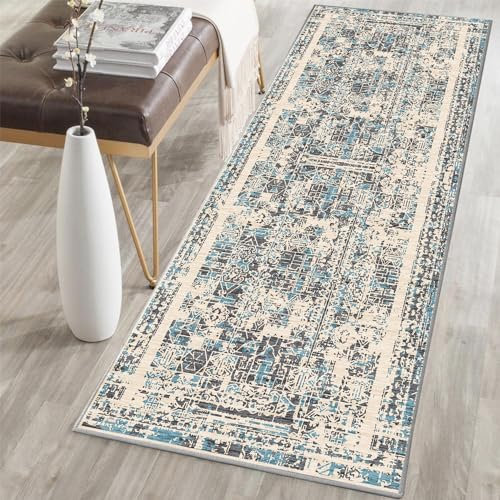 WTHYGB Teppich Läufer Flur, 60x200cm rutschfest Waschbar Klassisch Lang Küchenläufer/Polyester Dauerhaft Flurläufer/6mm Dicke Teppichläufer für Korridor Eingang Schlafzimmer Treppe Wohnzimme