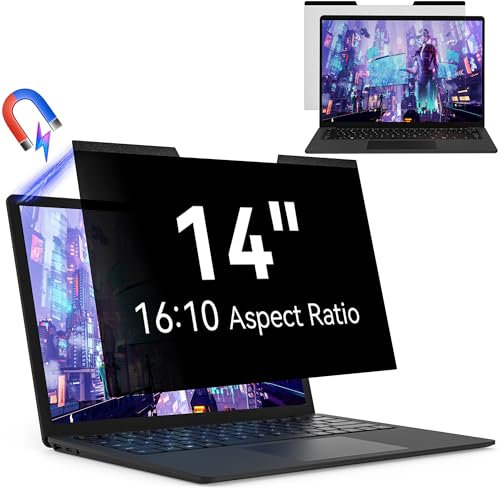 Magnetic 14 Inch Laptop Privacy Screen for 16:10 Computer Monitor, Removable Anti Glare Blue Light Filter Protector, 14 in Privacy Shield Compatible with Lenovo Hp Dell Acer Asus Thinkpad Envy Xps