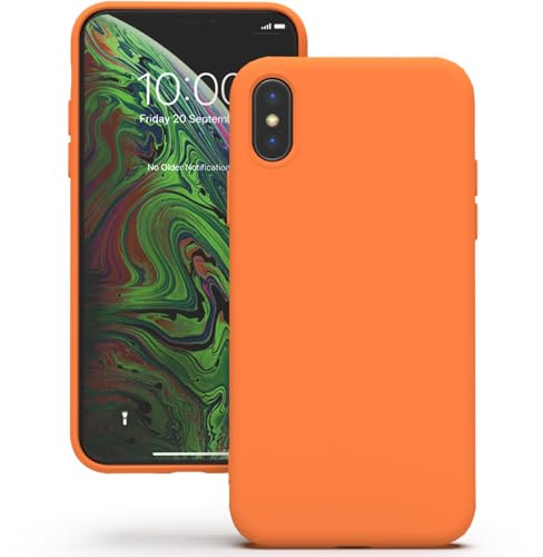 YATWIN Hülle für iPhone X/iPhone XS, Silikon Handyhülle mit Futter, 1mm Kamera und Displayschutz, Dünn & Leicht, Anti Kratzer Case, Orange
