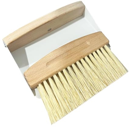 BSMstone Mini Broom and Dustpan Set Small Metal Dustpan and Brush Set Hand Whisk Broom for Home Office Desktop Sofa Pet Care Household Cleaning (sisal Hemp bristles, White)
