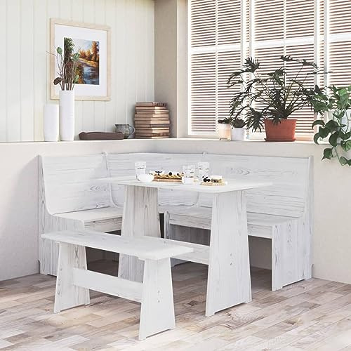 JUDYY Eckbank, Sitzbank Esszimmer, Küchenbank, Bank Esszimmer, Hockerbank, Pflanzenbank, Betthocker, Sitzecke Küche, 151 cm Massivholz Kiefer Weiß