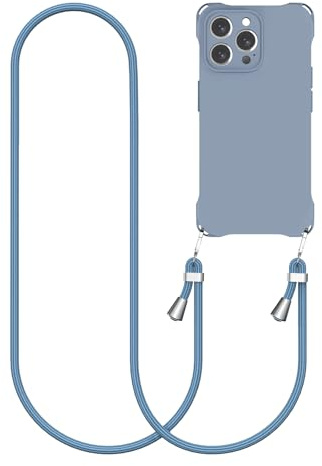 CAROKI Crossbody iPhone 13 Pro Case, Lanyard Protective Liquid Silicone Case with Adjustable Length Detachable Lanyard Rope Shockproof Hands-Free Phone Cover for iPhone 13 Pro 6.1-Dark Blue