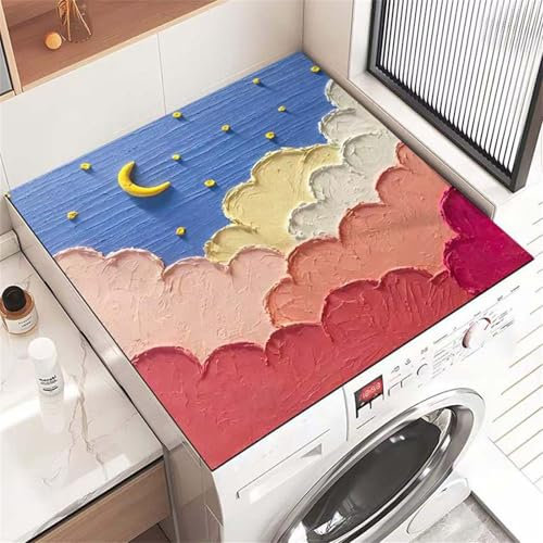 Highdi Housse de Protection pour Machine à Laver Top, 3D Peinture à l'huile Coussin de Machine à Laver Antidérapant Housse de Machine à Laver pour Machine à Laver Sèche-Linge (Rouge-Bleu,40x40cm)
