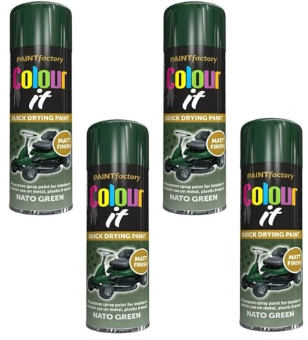 PNJB All-Purpose Nato Green Aerosol Spray Paint, Quick Drying Spray, Fast Dry and Excellent Coverage for Wood, Metal, Plastic, 400ML (4PCS)