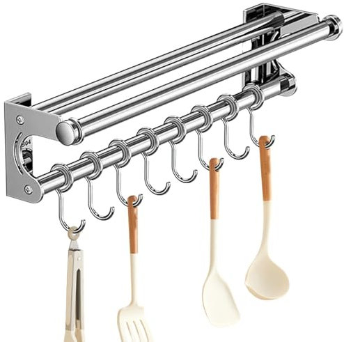Küchenhelfer Rack Wandhalterung, Edelstahl Cutter Halter mit Haken Ohne Bohren Küchenleiste Wandmontage Utensilienhalter Küchenleiste für Cutter Topfdeckel Edelstahl Küchenhelfer Rack