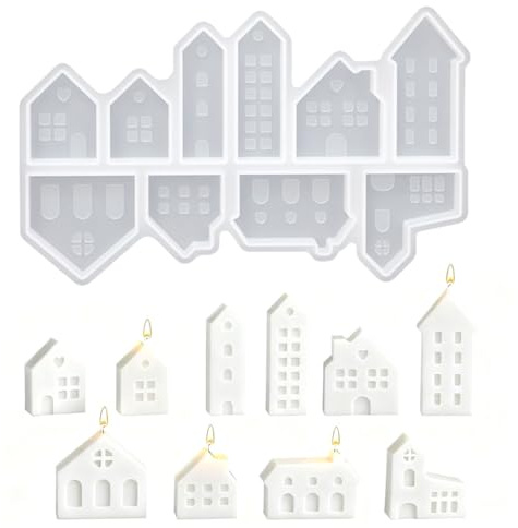 10 Stampo in silicone per case con finestra, Stampi per casette in silicone 3D Stampo per Casetta, per Versare con Gesso, Calcestruzzo, Cera, Colata in Polvere, decorazioni per la casa (Casette)