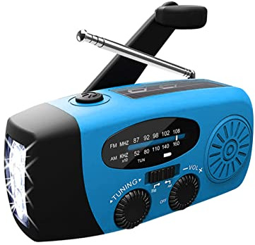 ACAGALA Radio de Emervgencia con Manivela y Carga Solar 1200mAh - Radio Am/FM Portátil, Linterna LED Multifunción, Banco de Energía y Cargador para Móviles - Equipo Esencial para Camping, Senderismo