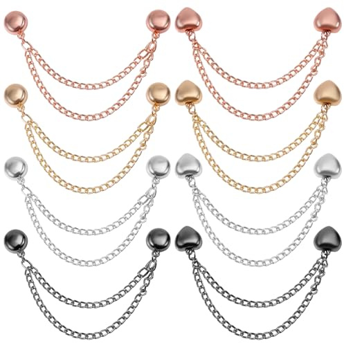 8pcs Multi-Function Magnet Clothing Pins, Heart Round Magnetic Clothes Clips with Chain, Multi-Use Strong Cinch Button for Fixing Women Hijab Scarf Long Pant Hem Shirts Sleeves Accessories(4 Colors)