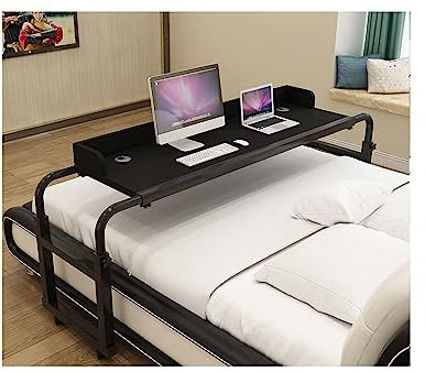 Rollbarer Laptop-Schreibtisch über Betttisch mit Rollen für Doppelbett, Doppelbett, Queen-Size-Bett, King-Size-Bett, Schwarz