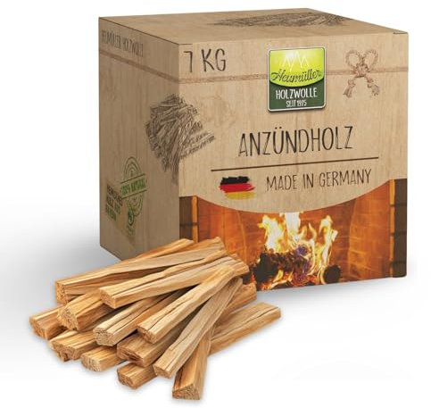 Heumüller Holzwolle 10 dm3 (ca. 5kg) Anzündholz I Anfeuerholz aus gespaltenem & entrindetem Kiefernholz I Hoher Harzgehalt für schnelles & effizientes Anzünden I Ideal für Kamin, Grill & Lagerfeuer