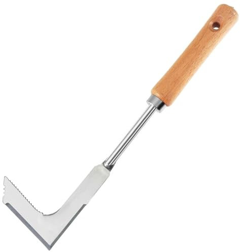 Crack Weeder, Manual Weeder L-Shaped Side-Walk Puller Spatula, Grass Cutter Weeding Sickle for Garden Lawn Yard Patio Terrace Paving Moss, Weed Removal Tool with Wood Handle