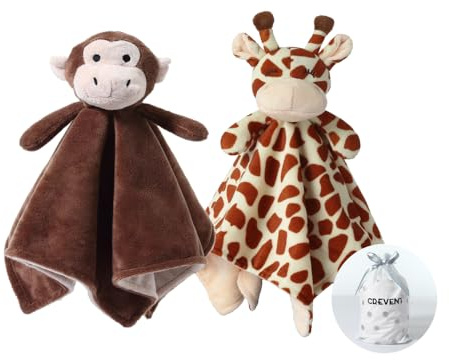 CREVENT Kuschelige Plüsch-Baby-Sicherheitsdecke, Baby-Bettdecke für Mädchen und Jungen Neugeborene, Geburtstagsgeschenk (AFFE+Giraffe)