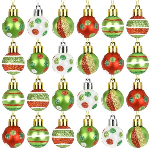 SULOLI Mini Christmas Tree Baubles,24PCS Mini Shatterproof Decorative Hanging Ornaments Balls Christmas Tree Decor(Green)