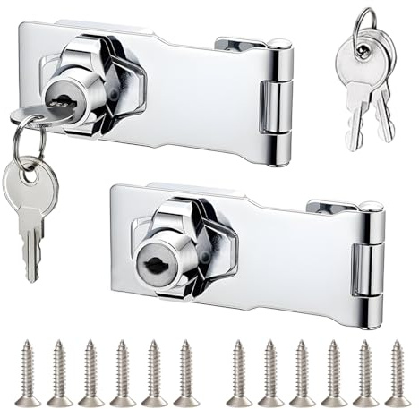 Keyed Hasp Lock Hasp and Staple with Padlock, 2 Pack Twist Knob Keyed Locking Hasp Door Bolt Latch Buckle Door Clasp Gate Lock for Cabinets Cupboard Drawer Gate(3 Inch)
