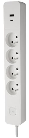 DEBFLEX - Multiprise Parafoudre avec Interrupteur - 4 Prises 2P+T 16A + 1 USB-A + 1 USB-C 3,4A - Idéale Branchements Multiples - Cordon 1,5 Mètre - Blanc