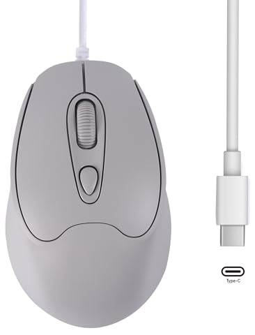 Souris Filaire, Souris USB C Optique, Câble 1,2 m, D-PI Ajustable 1600/1200/800, USB Type-C Élégante 4 Boutons Silencieuse et Ergonomique pour MacBook,PC Portable,iPad,Surface,smartphones et Plus