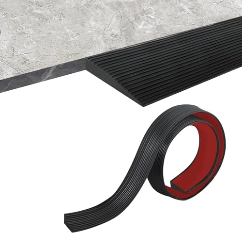 Soglia di Dislivello Pavimento, Rampa per Soglie in Gomma, Rampa per Robot Aspirapolvere, Portata 800 kg, Rampe Autoadesiva per Sedia a Rotelle, Passeggini, Deambulatori o Scooter (Nero, 90x8x1cm)