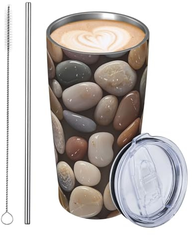 GJHKSSVB Petoskey Stone - Bicchiere da viaggio isolato in acciaio inox, a tenuta stagna, con coperchio e cannuccia, da viaggio, per donne, uomini e amanti