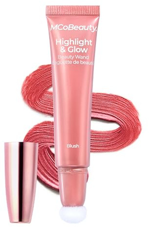 MCoBeauty - Highlight and Glow Beauty Wand - Buildable Liquid Highlighter - Radiant Pink Shade - Liquid Cream Highlighter with Cushion Applicator for Soft, Radiant Finish