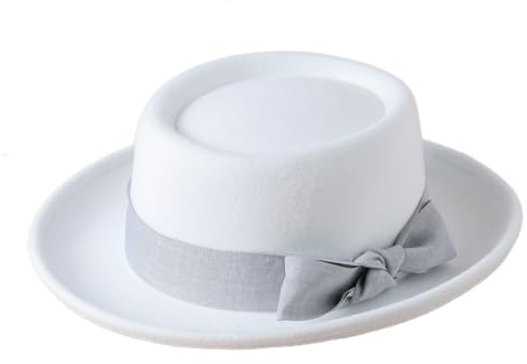 HIQIU Klassischer Filzhut Damen Roll-Brim Fedora-Hut Herren Flat Tophut | für Kirche Hochzeit Party Hüte mit Schleife Band