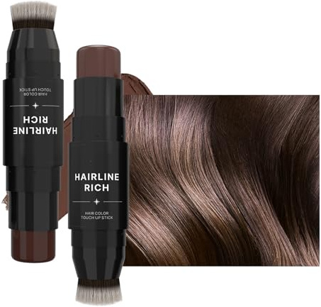 2-in-1 Hairline Cream Stick - Brown Hair Fibers with Brush | Instant Root Touch-Up, Cover Gray & Thinning Spots | Natural Look, Water & Sweat Resistant,Forehead Bangs Complementary Color Stick
