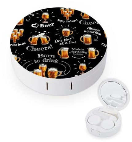 fkgvwo Contact Lens Case Black Beer Contact Lens Holder Box Container Soak Storage Kit