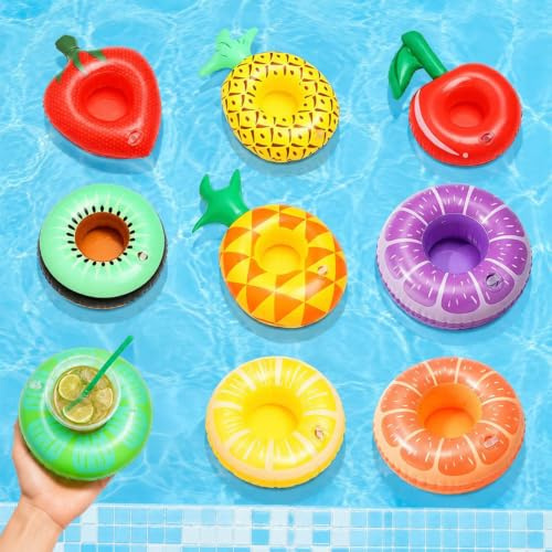 9 Piezas Vaso De Piscina Puerta, Portavasos Inflable, Portabebidas Inflables, Frutas, Posavasos Juguetes De Piscina, Playas, Bañeras, Fiestas De Verano En La Piscina
