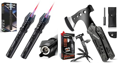 16-in-1 Multitool Axt & Hammer mit 2er-Set Stabfeuerzeug – Vielseitiges Werkzeug & Sichere Anzünder für Outdoor, Grillen & Haushalt Geschenk für Männer