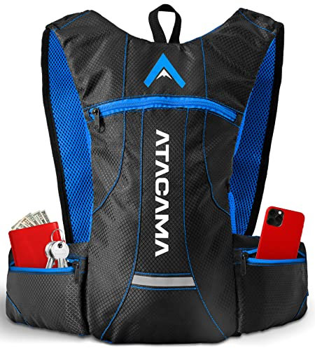 ATACAMA Laufrucksack ohne Blase zum Laufen und Fahrrad Fahren 2l rot/blau - wasserdicht, reflektierend, leicht, klein - Trailrunning Rucksack zum Laufen - Laufweste - Leichter Skirucksack