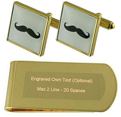 Select Gifts Schnurrbart Gold-Manschettenknöpfe Geldscheinklammer Gravur Geschenkset