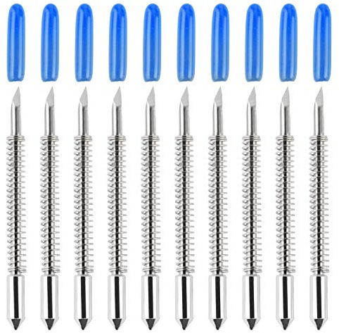 HQMaster 60 Degree Vinyl Cutter Blades Lettering Blade for Graphtec Cutting Plotter, Blue Cap Pack Of 10 with Springs