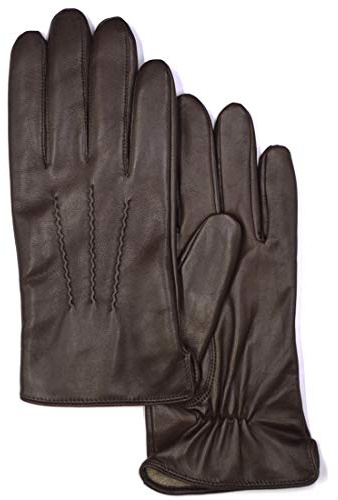 MGGMOKAY Mens Nappa Lambskin Leather Gloves(100% Cashmere Lining),Brown,Small