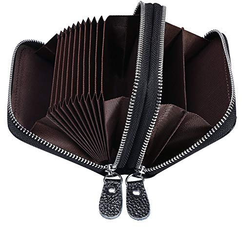 flintronic Kreditkartenetui Leder, RFID Schutz Scheckkarten 12 Fächer Kartenetui Visitenkartenetui Mit Reißverschluss - Schwarz