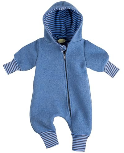 Lilakind“ Baby Wollwalk Overall Einteiler mit Kapuze Walkloden Walkoverall Blau Gr. 56/62 - Made in Germany