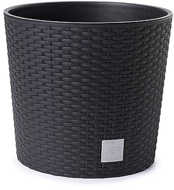HappyFlower MultiProject Blumentopf Pflanzkübel inkl. Einsatz rund Rattan-Optik 4 Größen 4 Farben Übertöpfe (300, Schwarz)