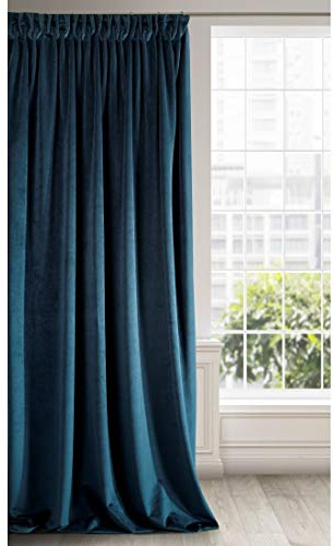 Eurofirany RIA Blickdicht Samtvorhang mit Kräuselband -1 Stk. Einfarbig Thermogardine, Verdunklungsgardine, Wohnzimmer, Schlafzimmer, Lounge, 290 g/m2, 140x270 cm, Marineblau