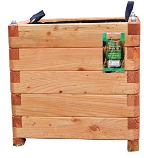 HOQ Pflanzkasten 70x70x68cm aus Lärche geschraubt mit Vlies, gerundeten Ecken und Griffen