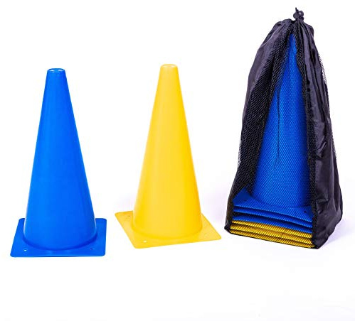 8LevelUp Pylonen 8er Set - 30 cm Hütchen (4 gelbe und 4 Blaue Kegel - flexibel, sicher und robust) mit Tasche für Fußball, Reitsport, Hundetraining, Pferdetraining, Agility Training für Hunde