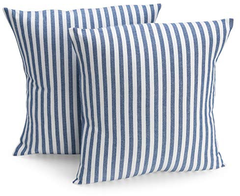 FILU Kissenbezug 40 x 40 cm 2er Pack (Farbe wählbar) Dunkelblau/Weiß gestreift - Kissenhülle, Kissen, Sofakissen, Dekokissen, Sitzkissen, 100% Baumwolle, Deko für jeden Raum, Garten und Terrasse