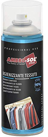 Ambro-Sol P320 Spray Igienizzante per Tessuti, Ideale su tutti i Tessuti sia Sintetici che Naturali come Cotone, Lana, Seta ecc, non Macchia, Bomboletta Spray in Banda Stagnata Riciclabile 400 ml